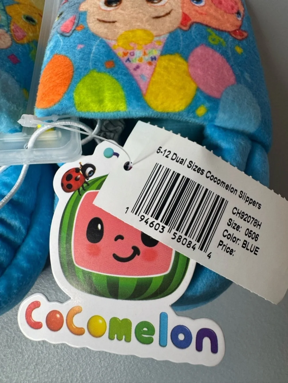 Cocomelon happy birthday Party plush moccasin slippers for toddlers jj Wally pep